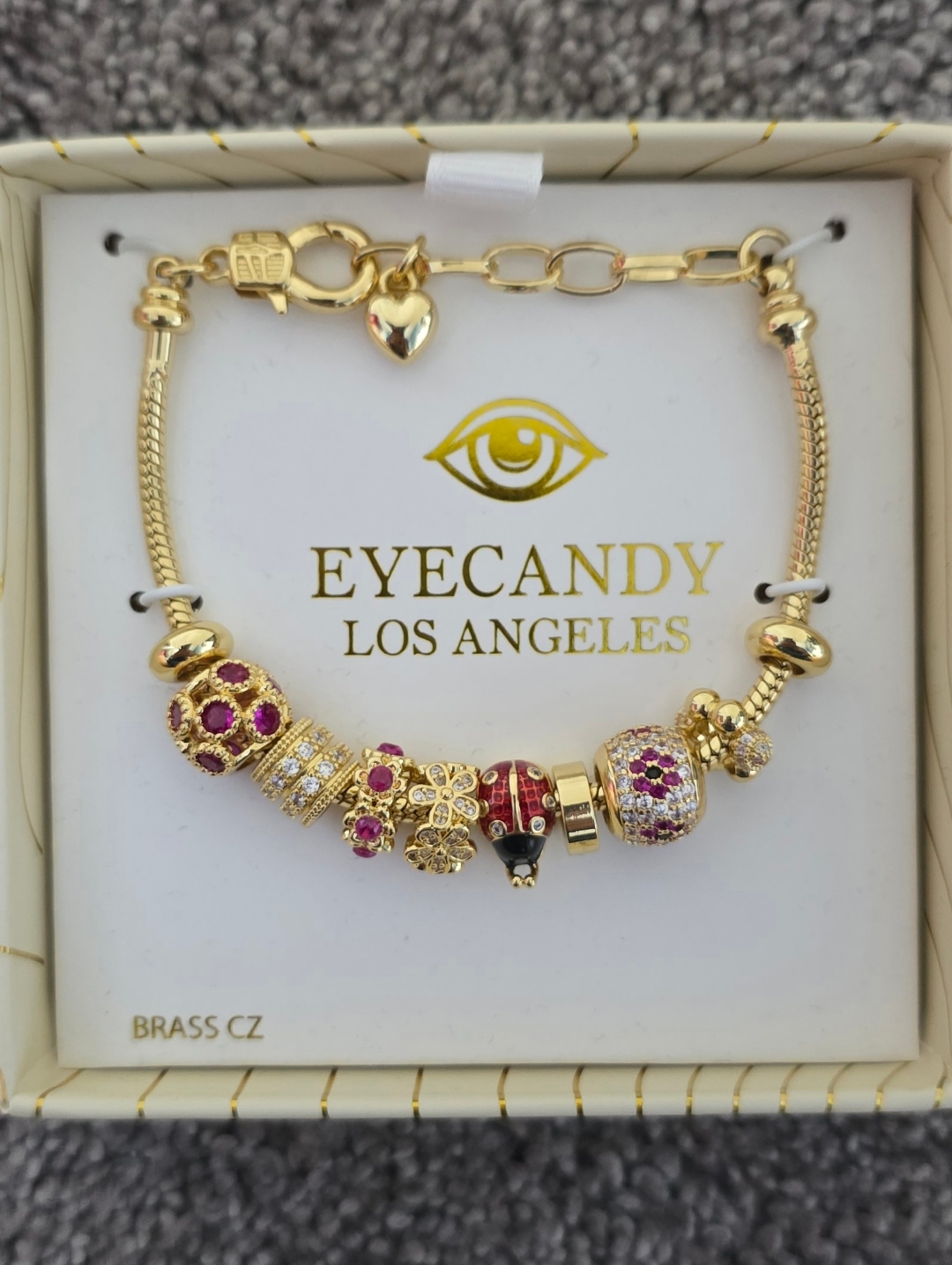 Eyecandy Multi-Color Crystal Enamel Gold Tone Slide Charm Bracelet 30$